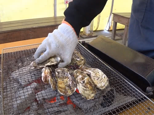 店員さんが牡蠣の焼き方をレクチャー